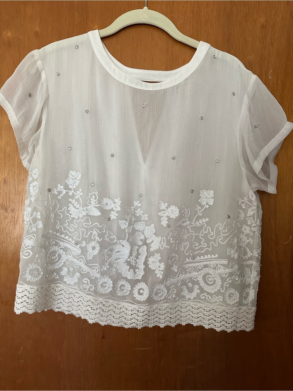Vanessa Virginia White Embroidered Embellished Boho Blouse M